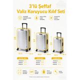 Şeffaf Valiz Koruyucu Kılıf Ve Bavul Koruyucu Kılıf - 3'L Ü Set ( Büyük +Orta + Kabin) * Sarı Biye *