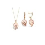 Şeftali Rengi Barok İnci Kolye Küpe İkili Set (Rose)