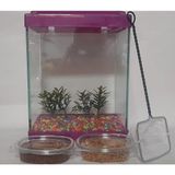 Sega Pet Mini Akvaryum Seti Küçük Akvaryum Beyaz Renk 20*26*15 cm Akvaryum-2 Bitki-2 Yem- Çakıl-Kepçe - Mor