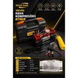 SEGASAN SEGA-SAN Profesyonel SGA-172 150 PSI Araç Hava Kompresörü - Çantalı, LED Fenerli 12V Oto Lastik Şişirme Pompası
