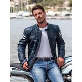 Segura Funky Motosiklet Deri Ceket - Mavi - Kahverengi