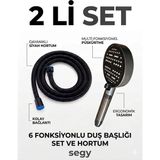 Segy Home 2'li Set 6 Fonksiyonlu Lüks Masajlı Filtreli Duş Başlığı +Paslanmaz Sprial Hortumlu Duş Seti - Antrasit - Siyah