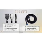Segy Home 2'li Set 6 Fonksiyonlu Lüks Masajlı Filtreli Duş Başlığı +Paslanmaz Sprial Hortumlu Duş Seti - Mat Siyah