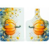 Segy Home 2'li Set Temperli Cam Sebze Meyve Doğrama Kesme Tahtası + Yedek Slikon Ayak (Dikdörtgen ve Saplı Kesme Tahtası) - Kabak Çiçeği Desenli