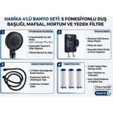 Segy Home 4'lü Set Siyah 5 Kademeli Filtreli Masajlı Duş Başlığı +3 Adet Yedek Filitre+ 150 cm Duş Hortumu + Yapışkanlı Askı Aparatı - Mat Siyah