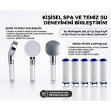 Segy Home 5 Fonksiyonlu Arıtmalı Duş Başlığı Seti - 5 Adet Yedek Filtre Kartuşlu Kireç ve Tortu Önleyici Spa Duş Seti - Mat Gri - Beyaz