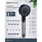 Segy Home 5 Fonksiyonlu Filtreli / Klor ve Kireç Önleyici Yüksek Basınçlı Tasarruflu Banyo Duş Başlığı - Antrasit - Siyah
