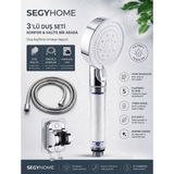Segy Home 5 Fonksiyonlu Filtreli / Klor ve Kireç Önleyici Yüksek Basınçlı Tasarruflu Banyo Duş Başlığı - Parlak Gri - Beyaz