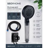 Segy Home 5 Fonksiyonlu Filtreli / Klor ve Kireç Önleyici Yüksek Basınçlı Tasarruflu Banyo Duş Başlığı - Siyah - Gri
