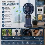 Segy Home Dijital Göstergeli Mini Vantilatör, Şarjlı Masaüstü Vantilatör, Taşınabilir 12000 Rpm El Fanı, Ergonomik Tasarım, Kademeli ve Sessiz Çalışma, Soğutucu Mini El Fanı, El Tipi ve Masaüstü Kullanım - Lacivert