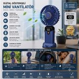 Segy Home Dijital Göstergeli Mini Vantilatör, Şarjlı Masaüstü Vantilatör, Taşınabilir 12000 Rpm El Fanı, Ergonomik Tasarım, Kademeli ve Sessiz Çalışma, Soğutucu Mini El Fanı, El Tipi ve Masaüstü Kullanım - Mavi - Lacivert