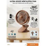 Segy Home Mandallı (Klipsli) Masa Üstü Mini Fan - 360° Dönebilen Taşınabilir Şarjlı Masaüstü Vantilatör Sessiz Taşınabilir Masa Üstü Fan-Işıklı - Kahverengi
