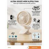 Segy Home Mandallı (Klipsli) Masa Üstü Mini Fan - 360° Dönebilen Taşınabilir Şarjlı Masaüstü Vantilatör Sessiz Taşınabilir Masa Üstü Fan - Krem