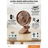 Segy Home Mandallı Masa Üstü Mini Fan - 360° Dönebilen Taşınabilir Şarjlı Masaüstü Vantilatör Sessiz Taşınabilir Masa Üstü Fan - Kahverengi