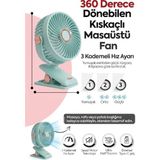 Segy Home Masaüstü Vantilatör Şarjlı Vantilatör Klipsli Vantilatör 360 Derece Dönebilen Portatif Fan Klima Vantilatör Soğutucu Kıskaçlı Fan