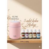 Segy Home Ultrasonik Oda ve Araç Hava Nemlendirici Buhar Makinesi ve Aroma Difüzörü Koku - 5 Adet Koku Hediyeli - Açık Pembe