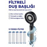 Segy Home Yüksek Basınçlı Arıtmalı Masajlı 5 Fonksiyonlu Duş Başlığı 5 Adet Yedek Filtre Kireç Önleyici Tazyikli Su Tasarruflu Masajlı Banyo Başlık Seti Krom - Mat Siyah