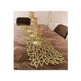 SEHARA 1 Adet Masa Runnerı/ışıltılı/120x33cm/gold Simli S.deri (2 AD.YAPRAK,2 AD.ÇİÇEK MOTİFİ HEDİYE)