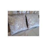 SEHARA 2 Adet Kadife Kırlent Kılıfı/40x40cm/simli Suni Deri Işlemeli/Gri Gümüş