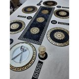 Sehara Amerikan Servis / Masa Runnerı / Kadife Sofra Sunum Takımı /19 Parça/6 Kişilik/Siyah-Gold - Siyah - Gold - 33 x 100 cm