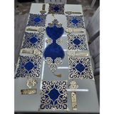 Sehara Kadife Amerikan Servis/runner/yemek Sunum Takımı/8 Kişilik - 100 x 33 cm - Lacivert - Gold