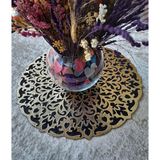 Sehara Orta Sehpa Runneri/Masa Örtüsü/ Kadife/S.Deri Işlemelı/Siyah-Gold/46cm - 46 x 46 cm