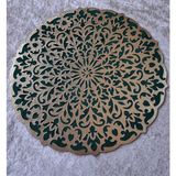 Sehara Orta Sehpa Runneri/Masa Örtüsü/ Kadife/S.Deri Işlemelı/Yeşıl-Gold/46cm - 46 x 46 cm - Mint