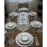 Sehara Runner - Amerikan Servis Sofra Sunum Takımı - 25 Parça - 8 Kişilik - Suni Deri - Gümüş - 33 x 100 cm