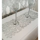 Sehara Runner - Masa Örtüsü - Sehpa Örtüsü - Suni Deri - 4 Parça Kahve Snumluğuyla Birlikte 5 Parça - 33 x 100 cm - Gümüş