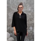 Seher Öztop Polo Yaka Payet Detaylı Bluz-Siyah