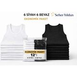 Seher Yıldızı 12'li Paket Seher Yıldızı %100 Pamuk Klasik Penye Erkek Atlet - 2XL - Siyah - Beyaz