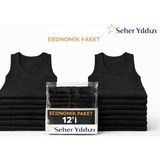 Seher Yıldızı 12'li Paket Seher Yıldızı %100 Pamuk Klasik Penye Erkek Atlet Abani Classic - 3XL - Siyah