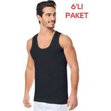 Seher Yıldızı Erkek Siyah Penye Atlet 6'lı Paket ( (%100 Pamuk) ) - 2XL