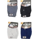 Seher Yıldızı Seher Erkek Boxer 4'lü Paket Lacivert-Füme-Gri-Siyah Asorti - 031-Renkli