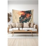 Şehir ve İnsan Desenli Duvar Halısı Duvar Örtüsü Tapestry Süetimsi Dokulu%100 Polyester Kumaş