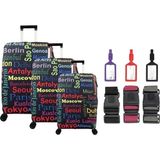 Şehirler 3lü Set Valiz Kılıfı, 3 Lü Valiz Kemeri, 3lü Valiz Etiketi - 000Beyaz