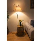 Sehpalı Lambader Elips Siyah Sarı Patine ⭐️Kahverengi Kumaş Şapka ⭐️Salon Köşe Lambası Dekoratif