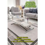 SEHPAM AKILLI Akıllı Sehpa Home Üst Tabla Mdf Beyaz Mermer Desen Alt Mekanizma Krom Kaplama