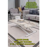 SEHPAM AKILLI Akıllı Sehpa Home Üst Tabla Mdf Beyaz Mermer Desen Oval Köşe Alt Ayak Beyaz Renk