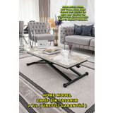 SEHPAM AKILLI Akıllı Sehpa Home Üst Tabla Mdf Beyaz Mermer Oval Köşe Alt Mekanizma Siyah Renk