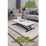 SEHPAM AKILLI Akıllı Sehpa Home Üst Tabla Mdf Beyaz Oval Köşe Alt Mekanizma Siyah Renk