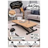 SEHPAM AKILLI Akıllı Sehpa Home Üst Tabla Mdf SafirMeşe Oval Köşe Alt Mekanizma Siyah Renk