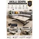 SEHPAM AKILLI Akıllı Sehpa Home Üst Tabla Mdf Traverten Oval Güvenli Köşe Alt Mekanizma Demir