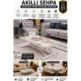 Sehpam Akıllı Akıllı Sehpa Juppo Üst Tabla Mdf Beyaz Mermer Desen Oval Köşe Alt Ayak Beyaz Dışa K