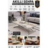Sehpam Akıllı Akıllı Sehpa Juppo Üst Tabla Mdf Beyaz Mermer Desen Oval Köşe Alt Ayak Krom Dışa