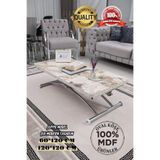 SEHPAM AKILLI Akıllı Sehpa Juppo Üst Tabla Mdf Beyaz Mermer Oval Köşe Alt Krom Kaplama Dışa Kıvrım