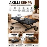 Sehpam Akıllı Akıllı Sehpa Juppo Üst Tabla Mdf Siyah Mermer D Oval Köşe Alt Ayak Siyah Dışa K