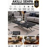 Sehpam Akıllı Akıllı Sehpa Juppo Üst Tabla Mdf Siyah Mermer Desen Oval Köşe Alt Ayak Krom Dışa