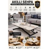 Sehpam Akıllı Home Üst Tabla Mdf Beyaz Mermer Desen Oval Köşe Alt Ayak Siyah - BEYAZMERMER - SİYAH