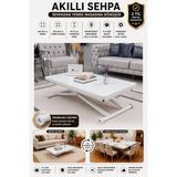 Sehpam Akıllı Home Üst Tabla Mdf Beyaz Oval Köşe Alt Ayak Beyaz